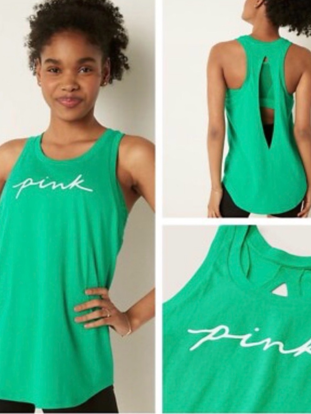 PINK Victoria's Secret Bright Green Split-Back Tank Top